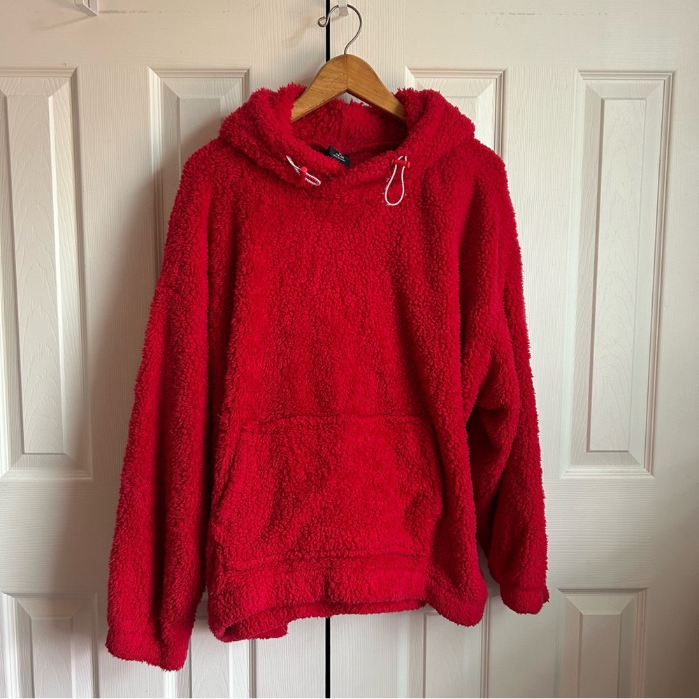 Athletic Works red fuzzy teddy bear pullover hoodie